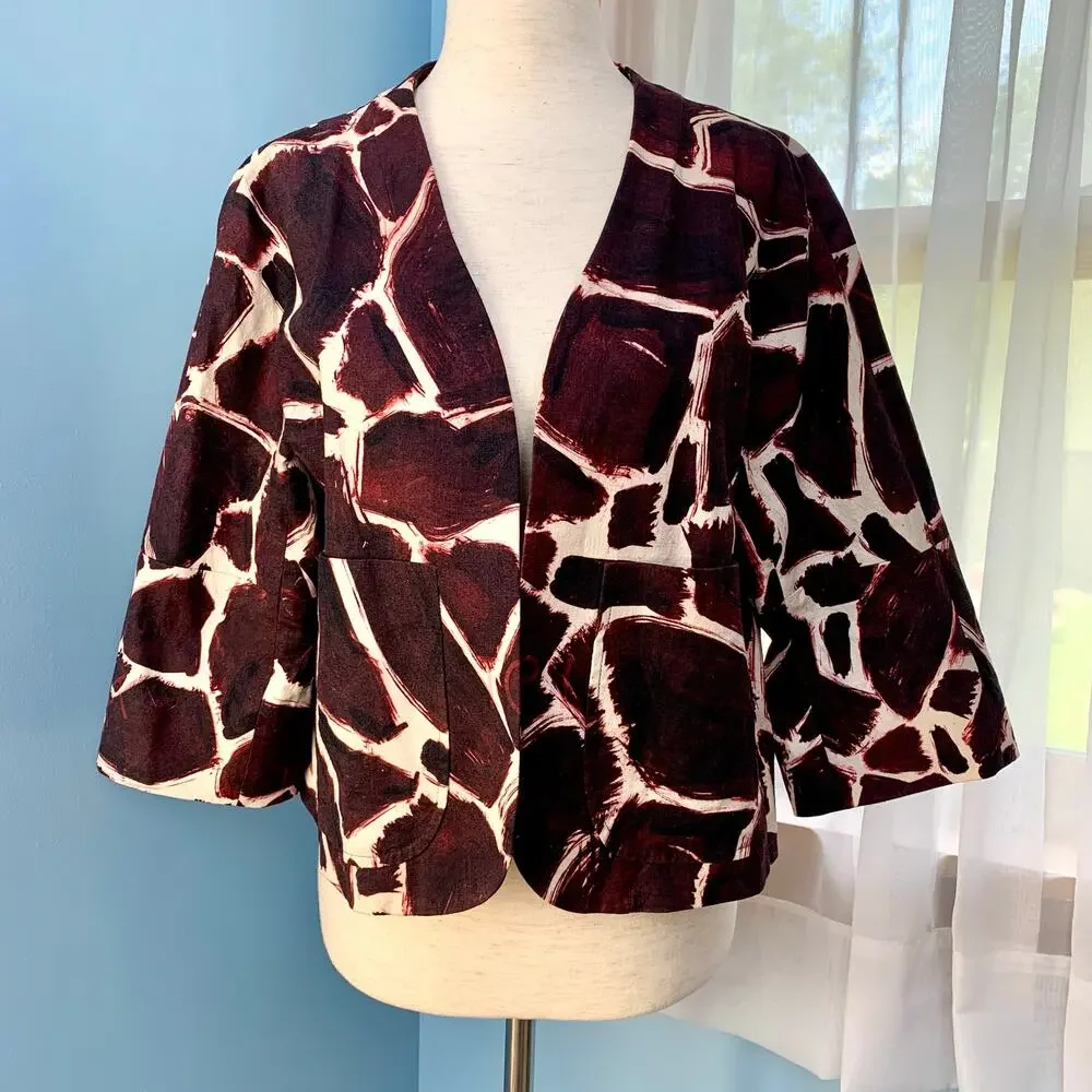 Anthropologie Leifsdottir Linen Blend Giraffe Jacket Size 6 - Picture 2 of 8
